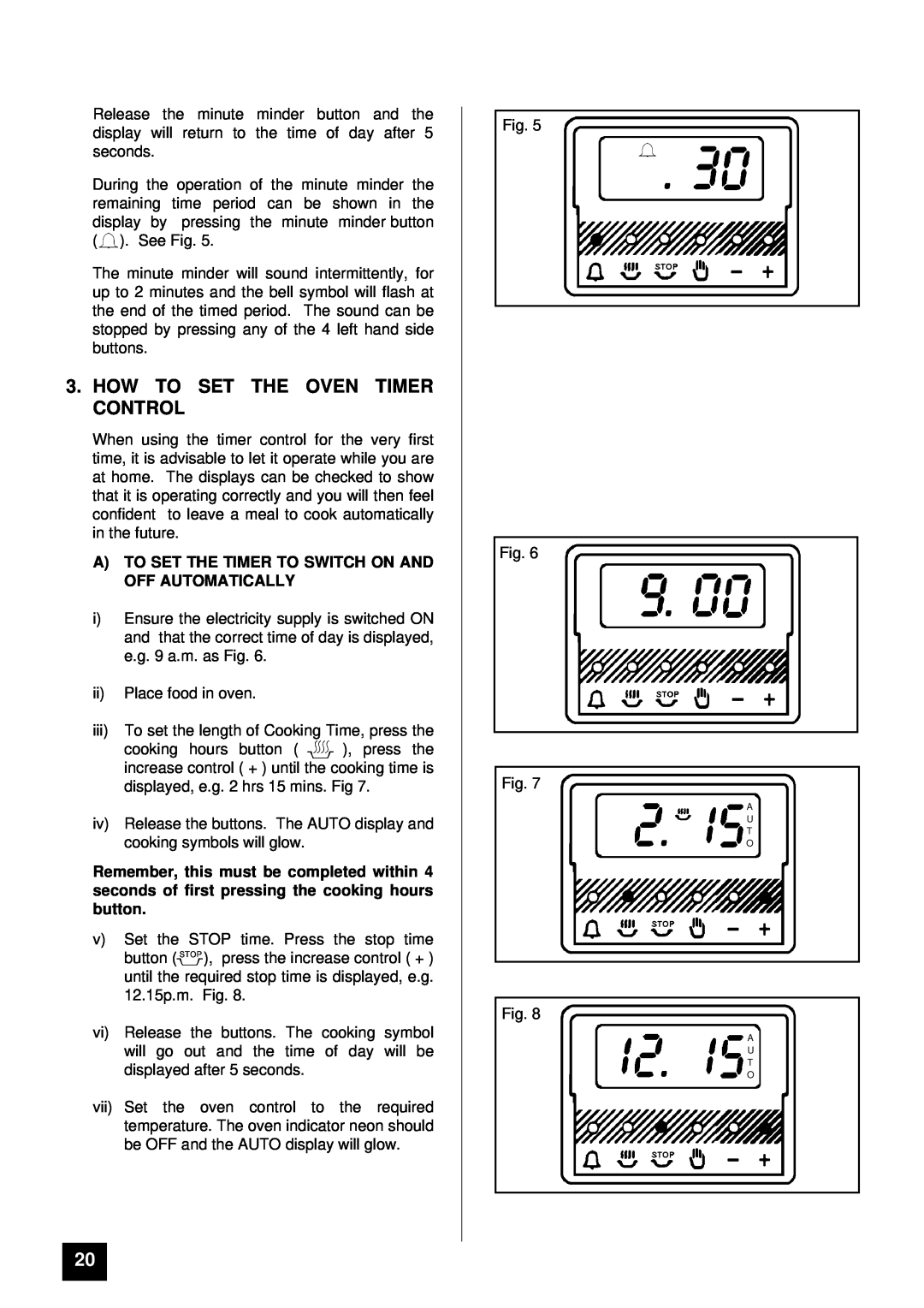 Tricity Bendix DEVON, DORSET installation instructions How To Set The Oven Timer Control 