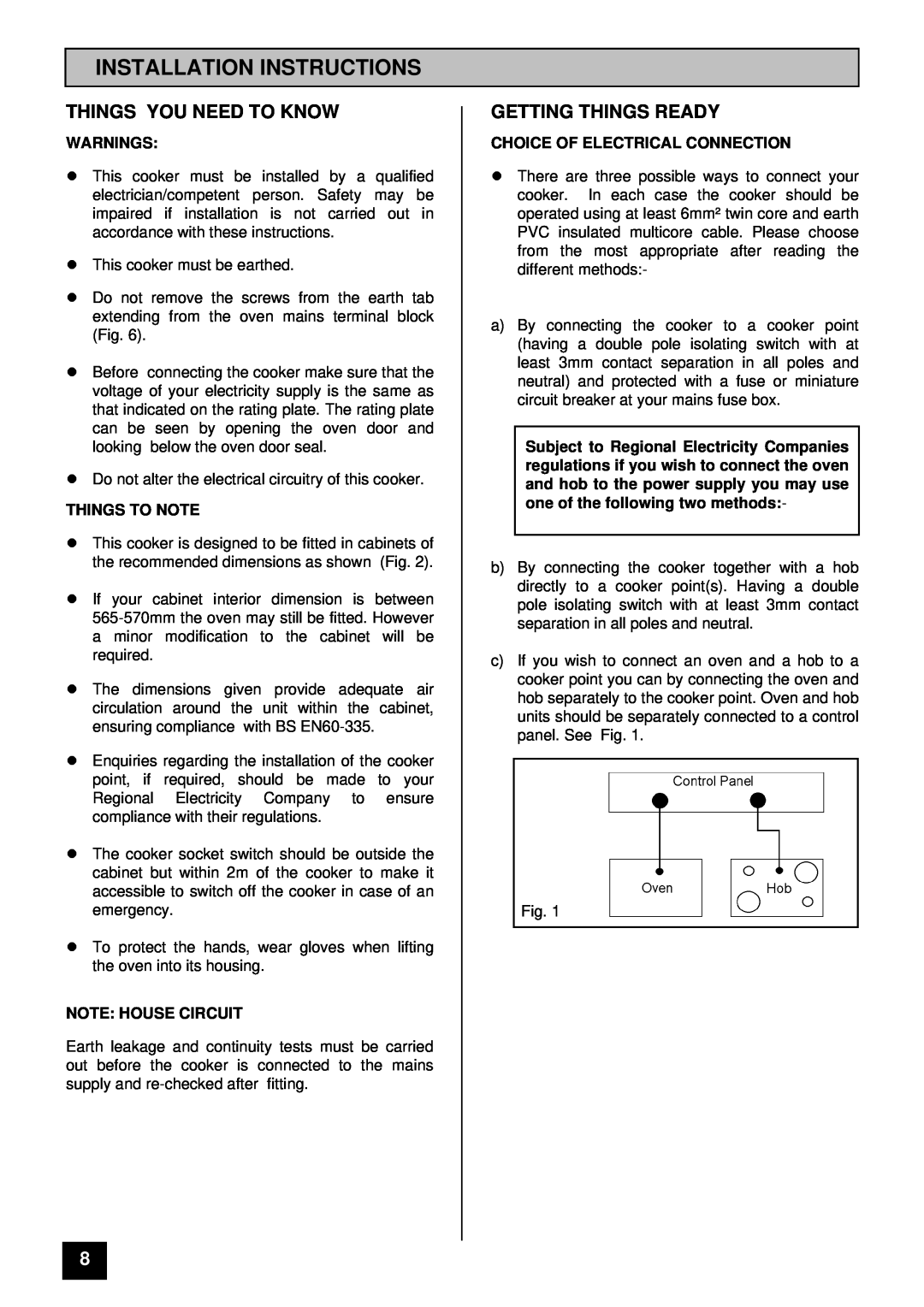Tricity Bendix DEVON Installation Instructions, Things You Need To Know, Getting Things Ready, Warnings, Things To Note 
