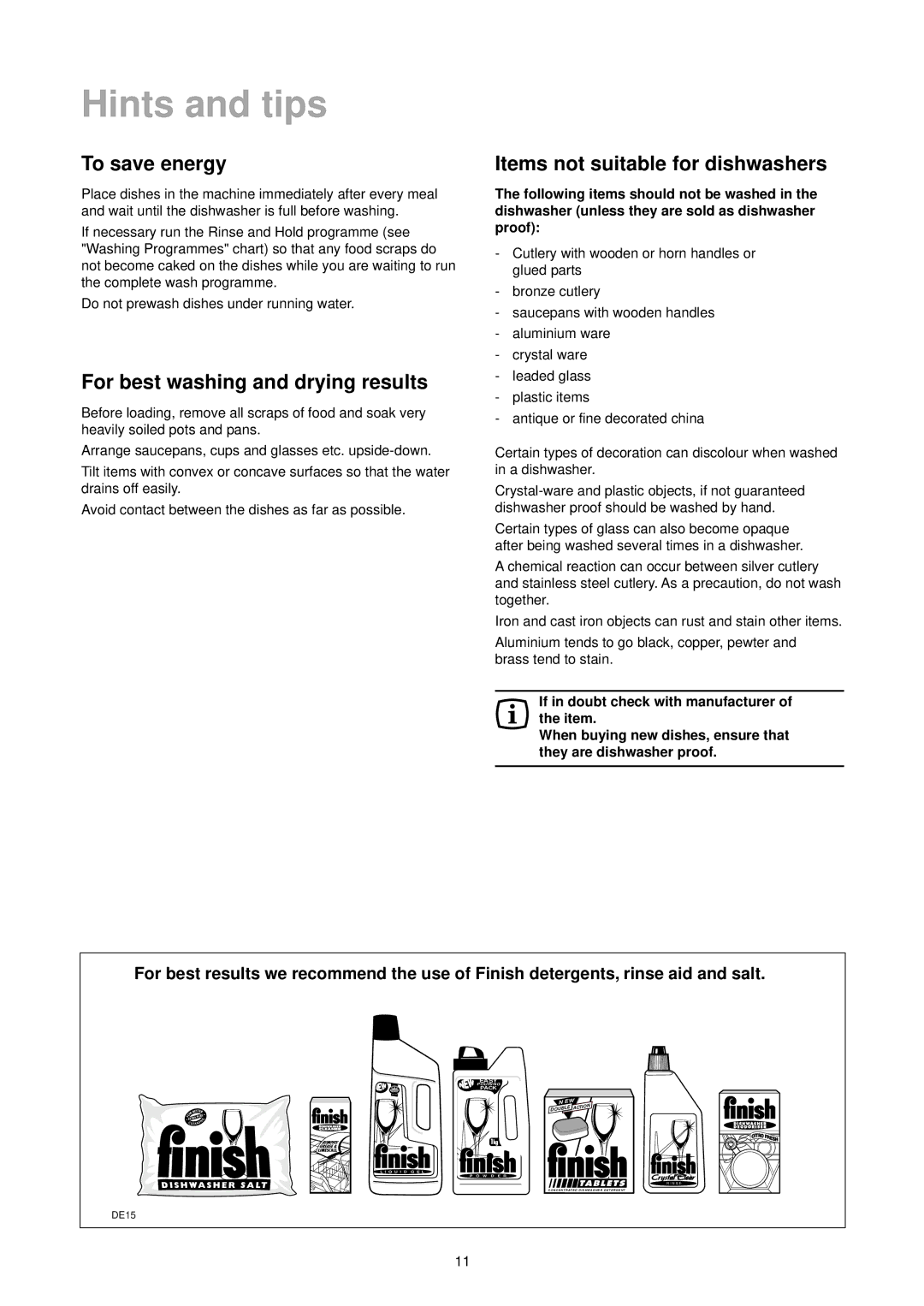 Tricity Bendix DH 086 manual Hints and tips, To save energy, For best washing and drying results 