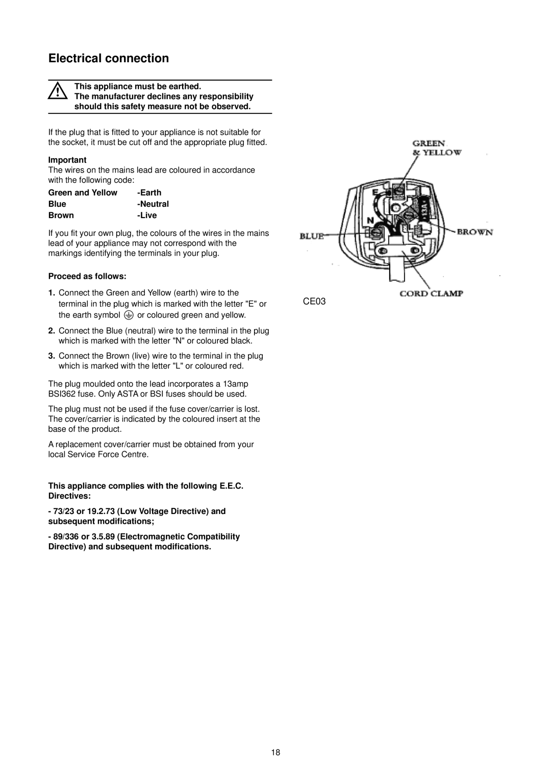 Tricity Bendix DH 086 manual Electrical connection 