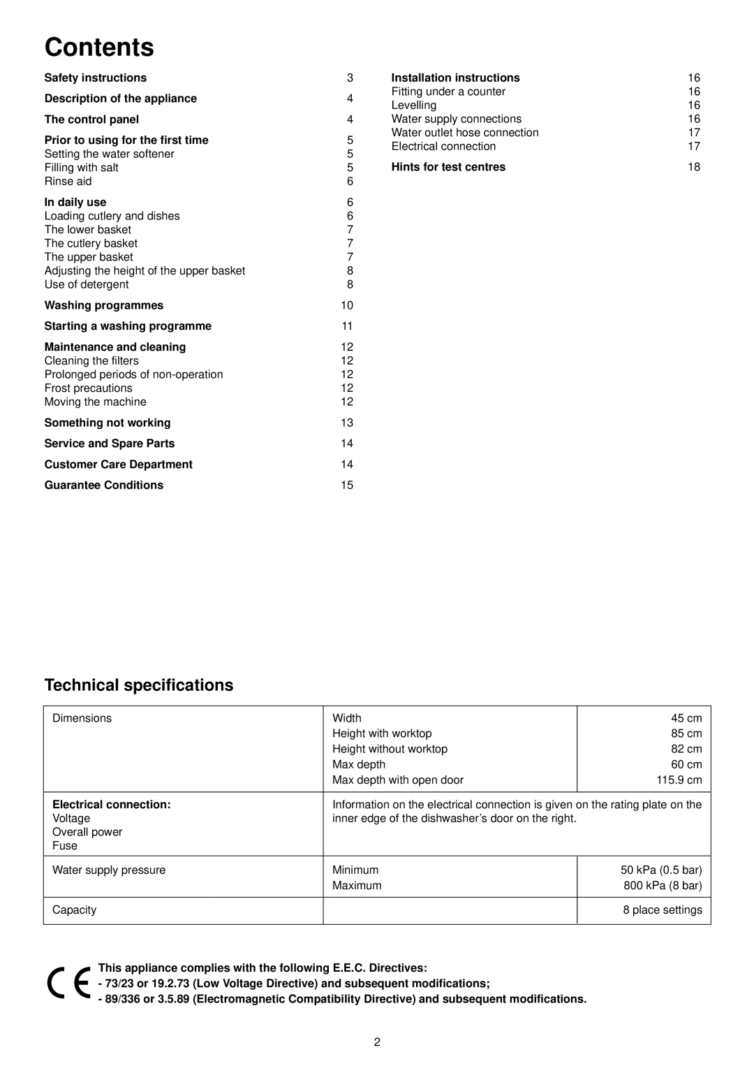 Tricity Bendix DH 088 manual Contents 