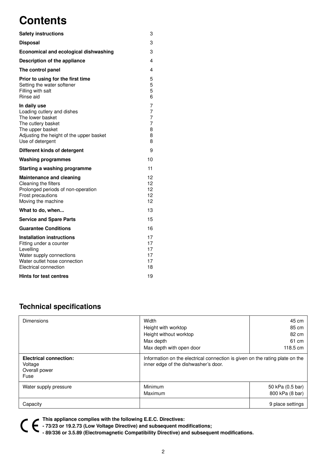 Tricity Bendix DH 090 manual Contents 