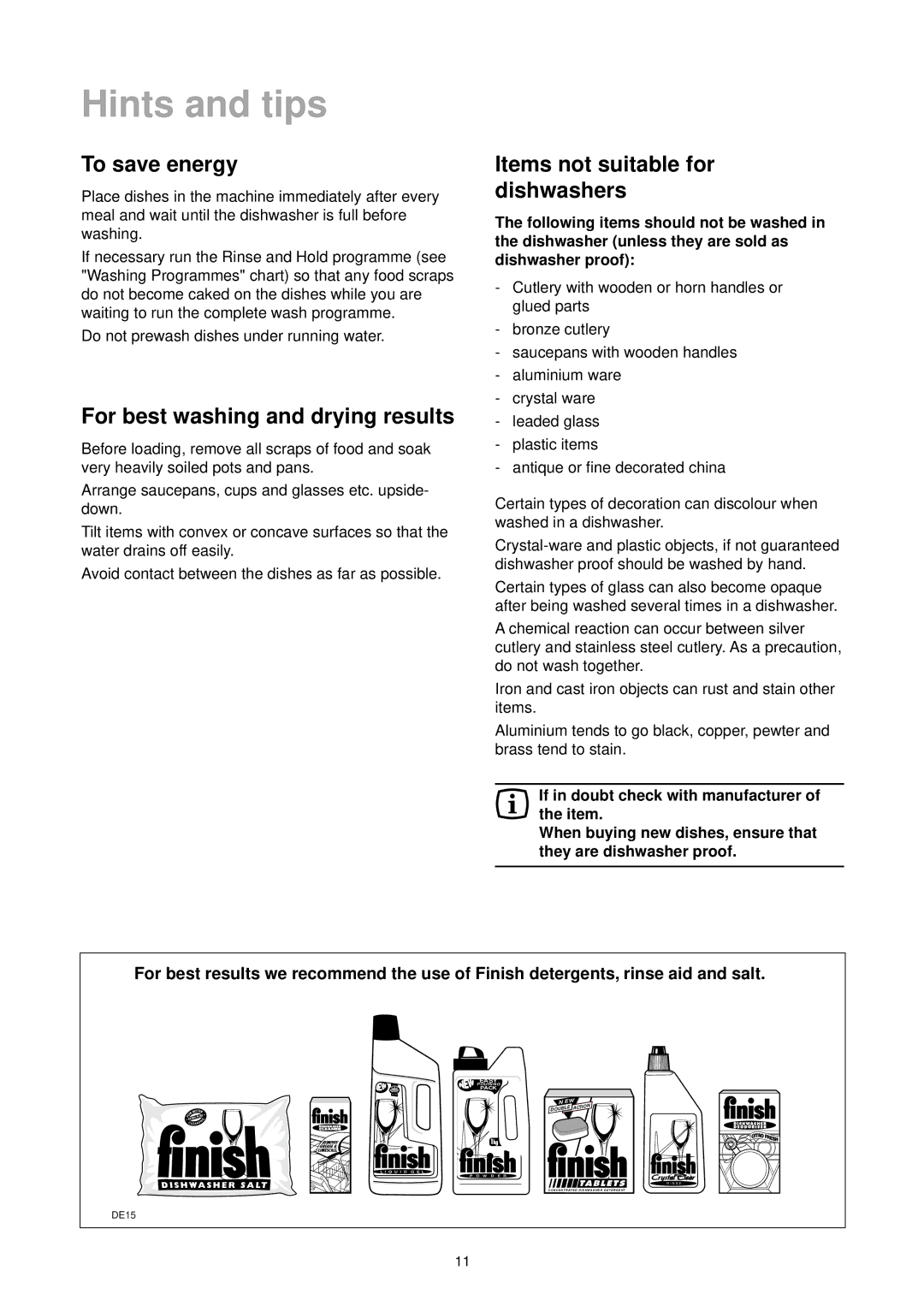 Tricity Bendix DH 101 manual Hints and tips, To save energy, For best washing and drying results 