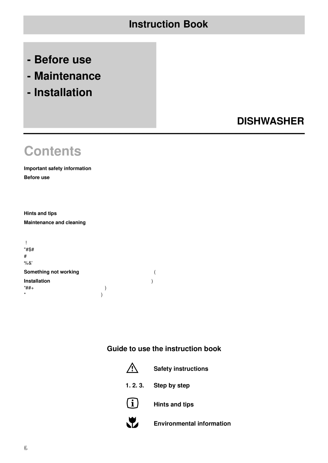 Tricity Bendix DH 102 manual Contents 