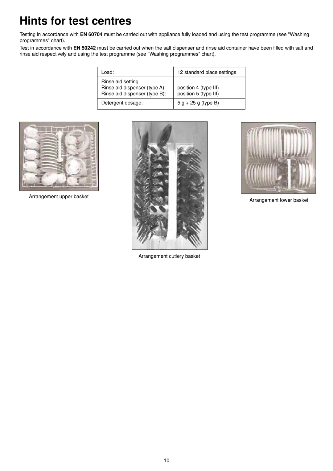 Tricity Bendix DH 103 manual Hints for test centres 