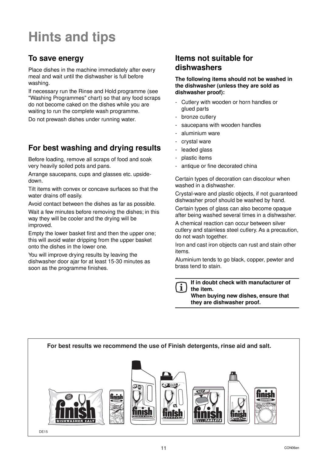 Tricity Bendix DH 105 installation instructions Hints and tips, To save energy, For best washing and drying results 