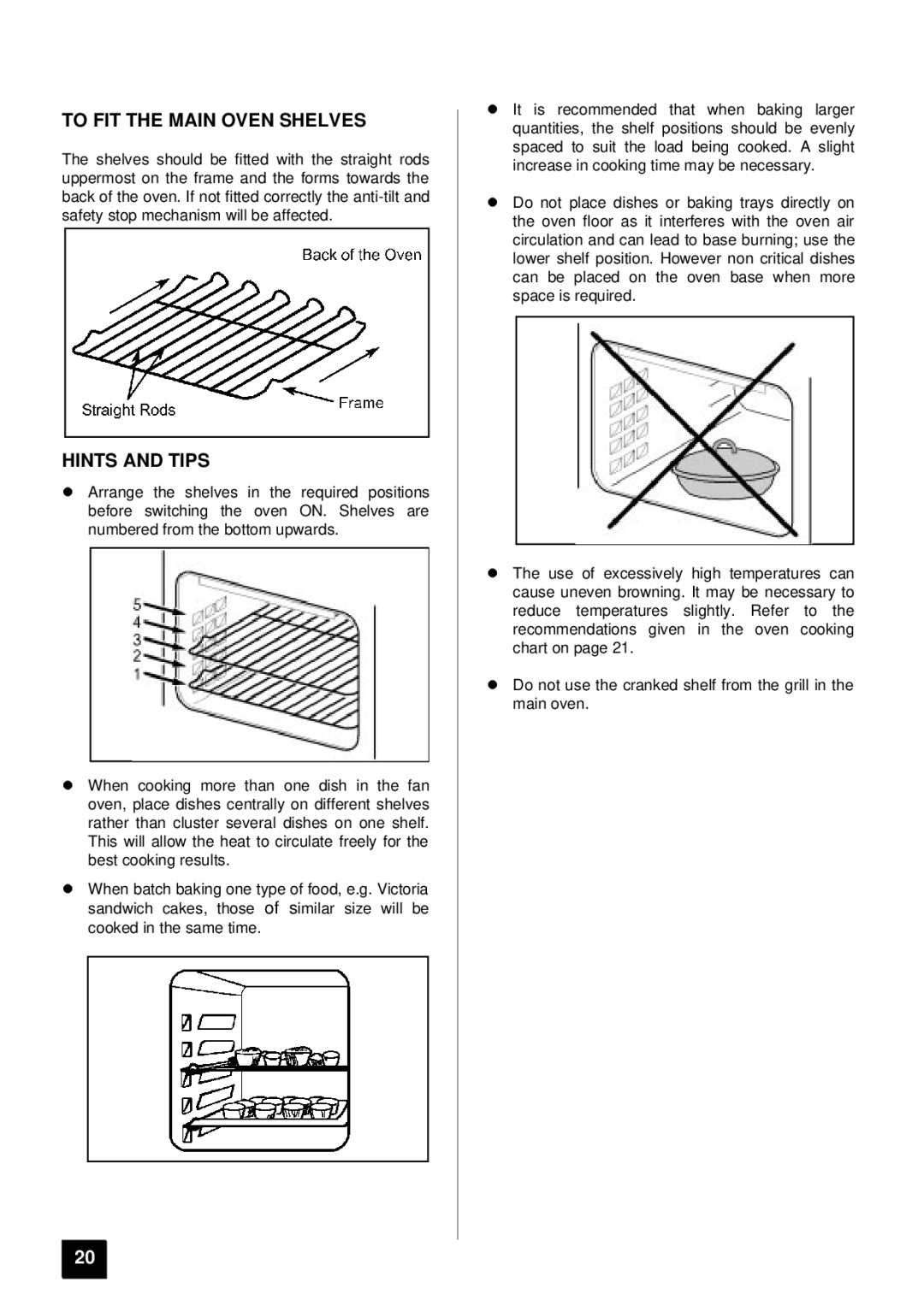 Tricity Bendix DSIE 343 installation instructions To FIT the Main Oven Shelves 