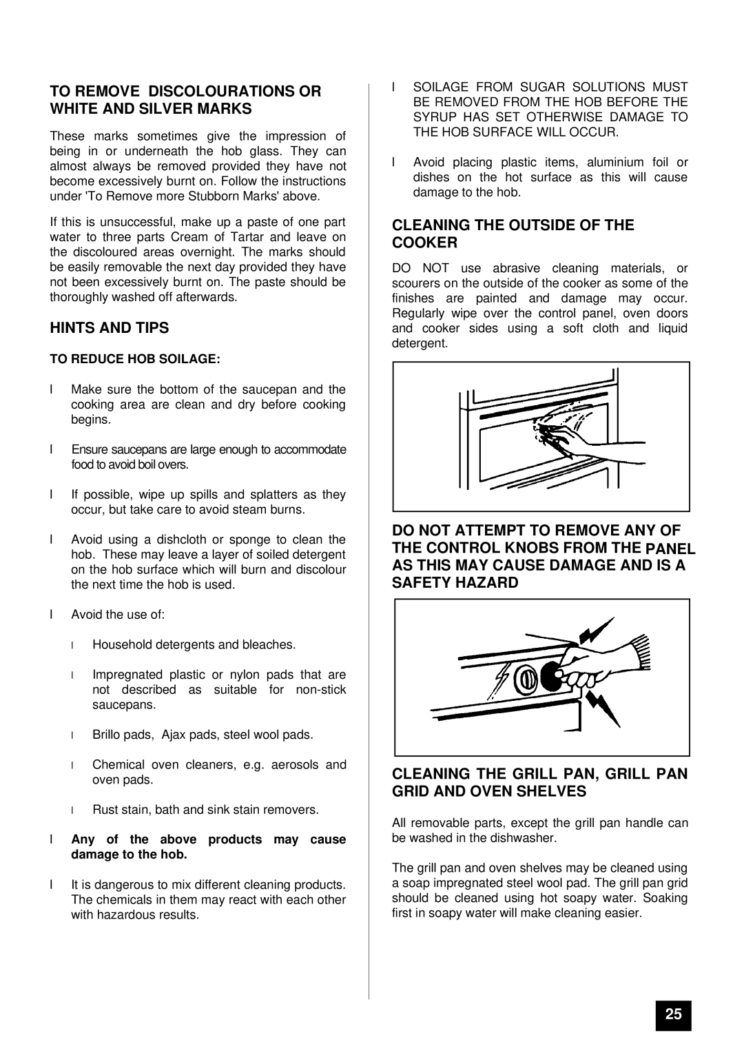 Tricity Bendix DSIE 343 To Remove Discolourations or White and Silver Marks, Cleaning the Outside of the Cooker 