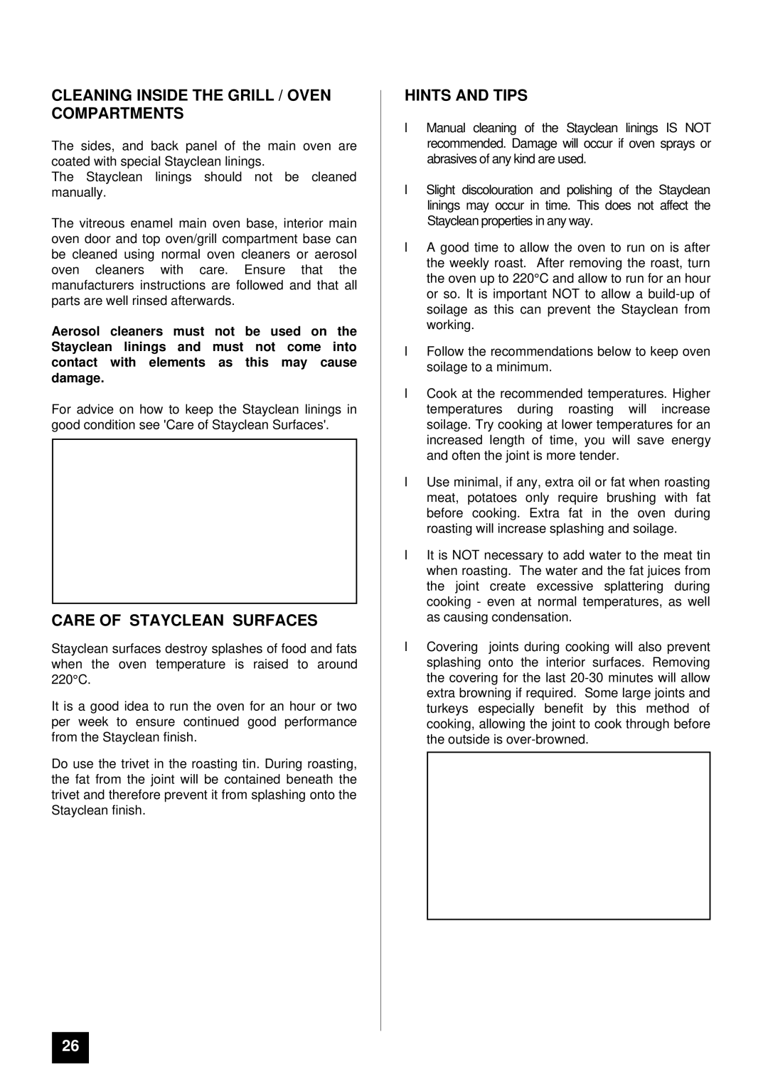 Tricity Bendix DSIE 343 installation instructions Cleaning Inside the Grill / Oven Compartments, Care of Stayclean Surfaces 