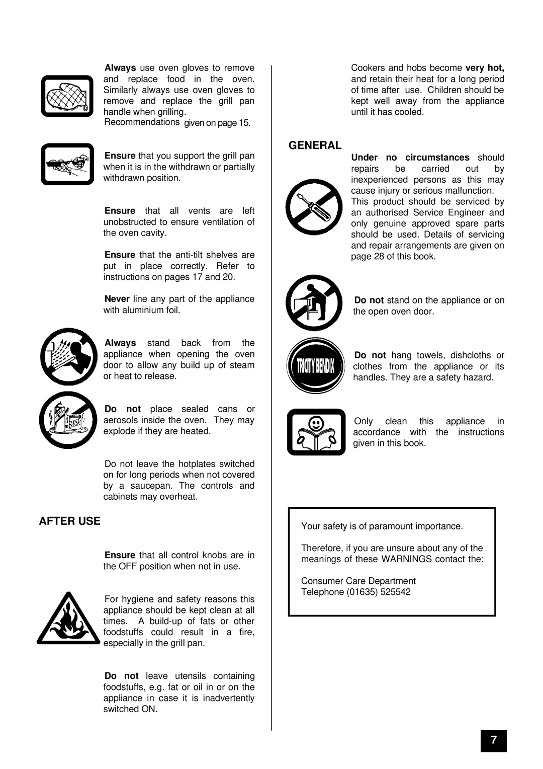 Tricity Bendix DSIE 343 installation instructions After USE, General 