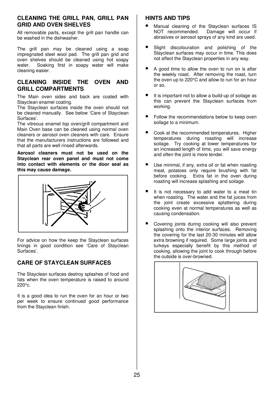 Tricity Bendix DSIE328 Cleaning the Grill PAN, Grill PAN Grid and Oven Shelves, Care of Stayclean Surfaces 