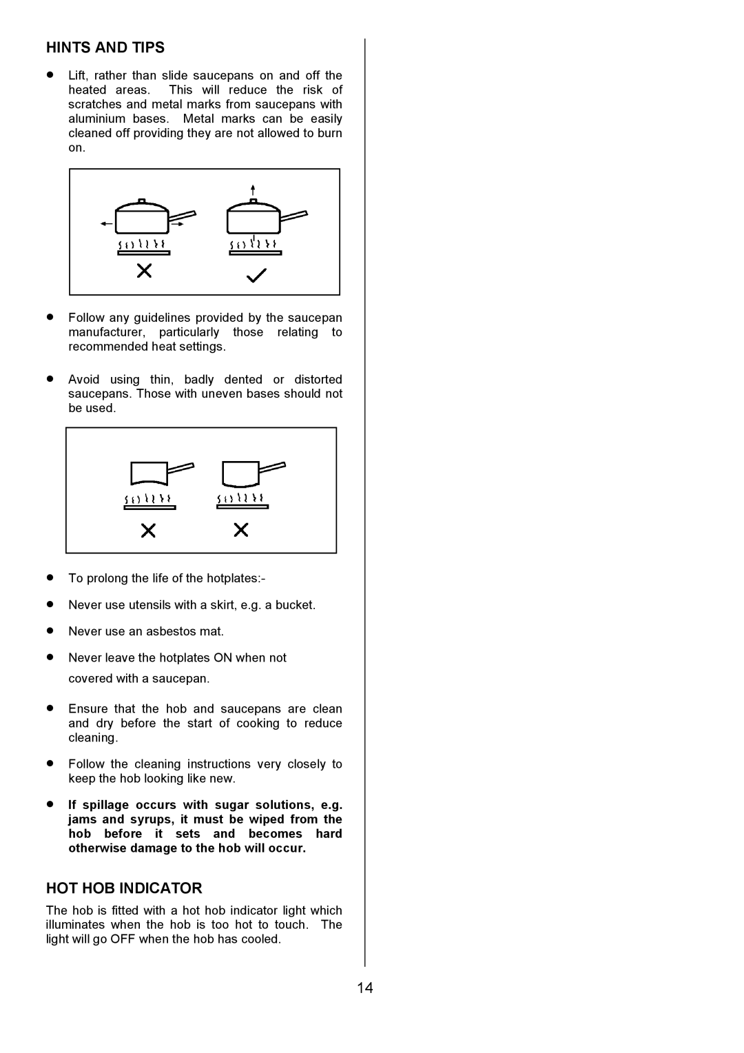 Tricity Bendix DSIE456 installation instructions Hints and Tips, HOT HOB Indicator 