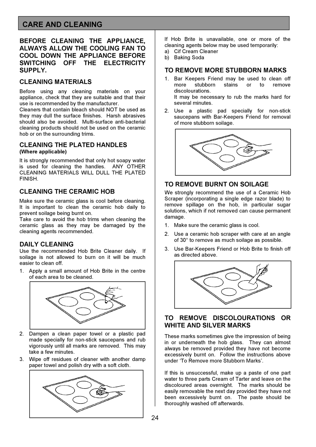 Tricity Bendix DSIE456 installation instructions Care and Cleaning 