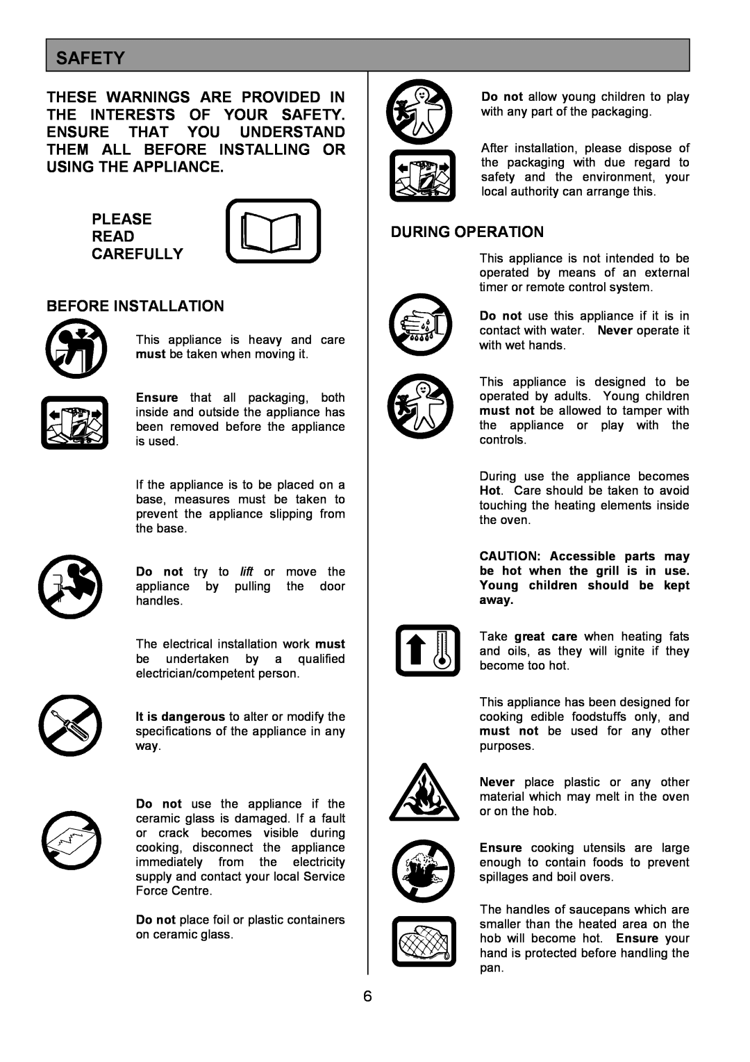 Tricity Bendix DSIE456 installation instructions Safety, Please Read Carefully Before Installation, During Operation 