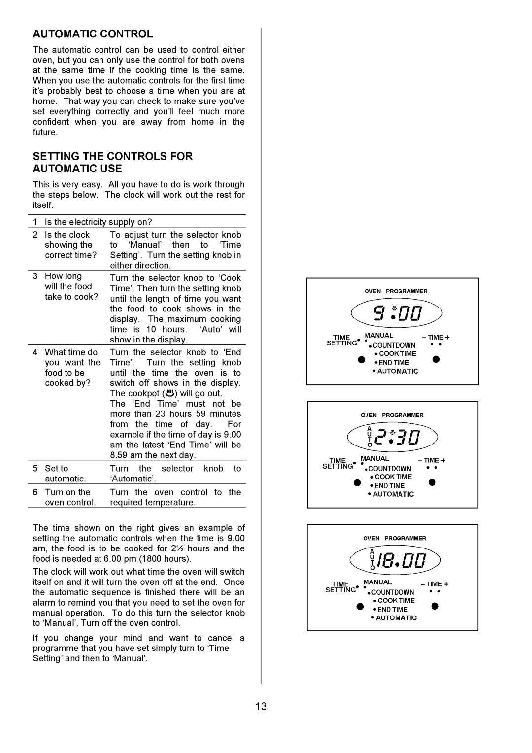 Tricity Bendix DSIE502 installation instructions Automatic Control, Setting the Controls for Automatic USE 