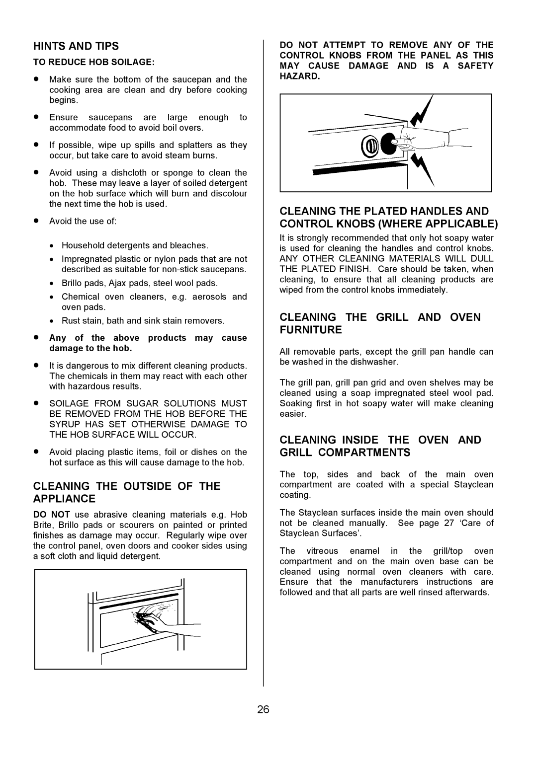 Tricity Bendix DSIE502 Cleaning the Outside of the Appliance, Cleaning the Grill and Oven Furniture, To Reduce HOB Soilage 