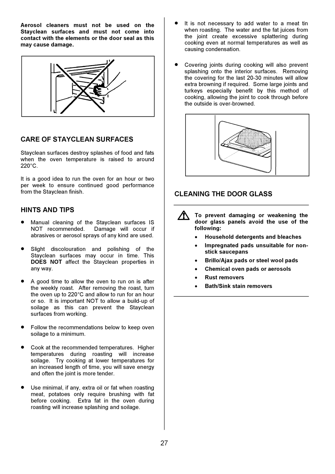 Tricity Bendix DSIE502 installation instructions Care of Stayclean Surfaces, Cleaning the Door Glass 