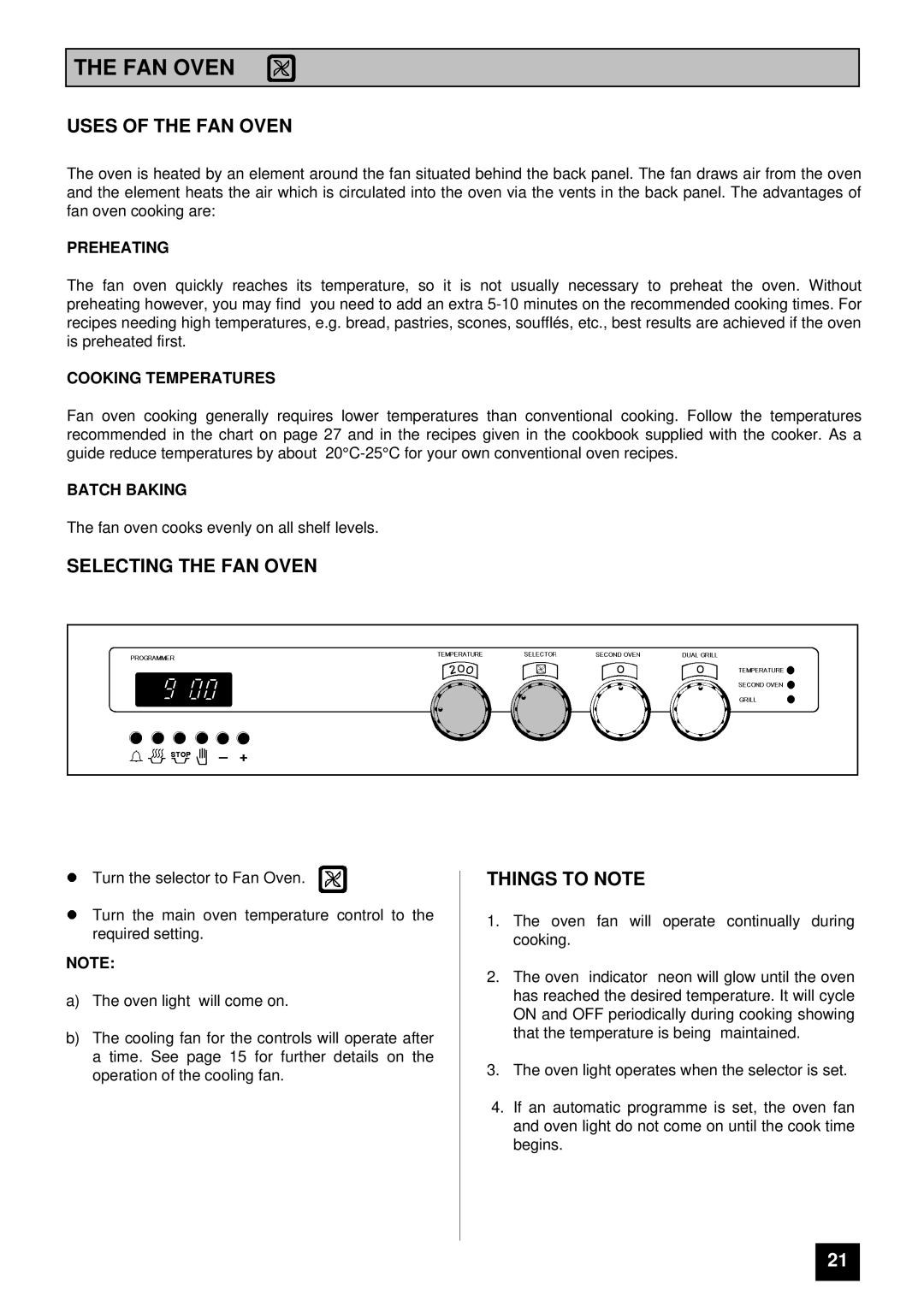 Tricity Bendix DURHAM installation instructions Uses of the FAN Oven, Selecting the FAN Oven 