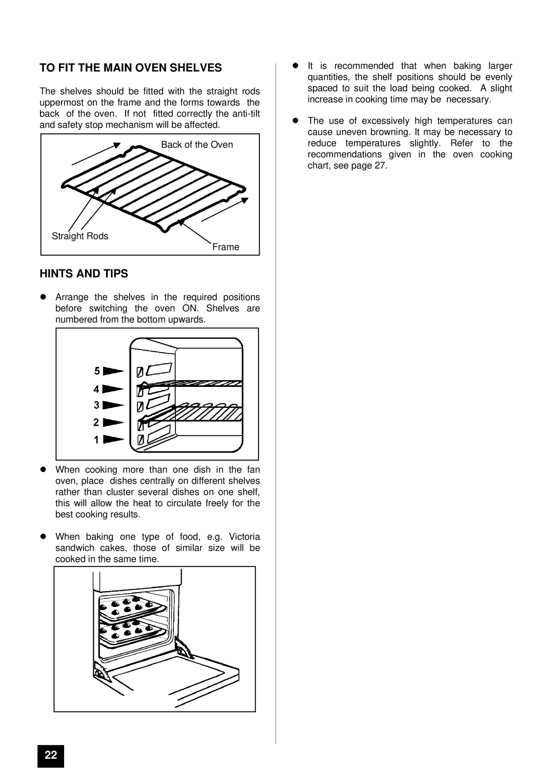 Tricity Bendix DURHAM installation instructions To FIT the Main Oven Shelves 