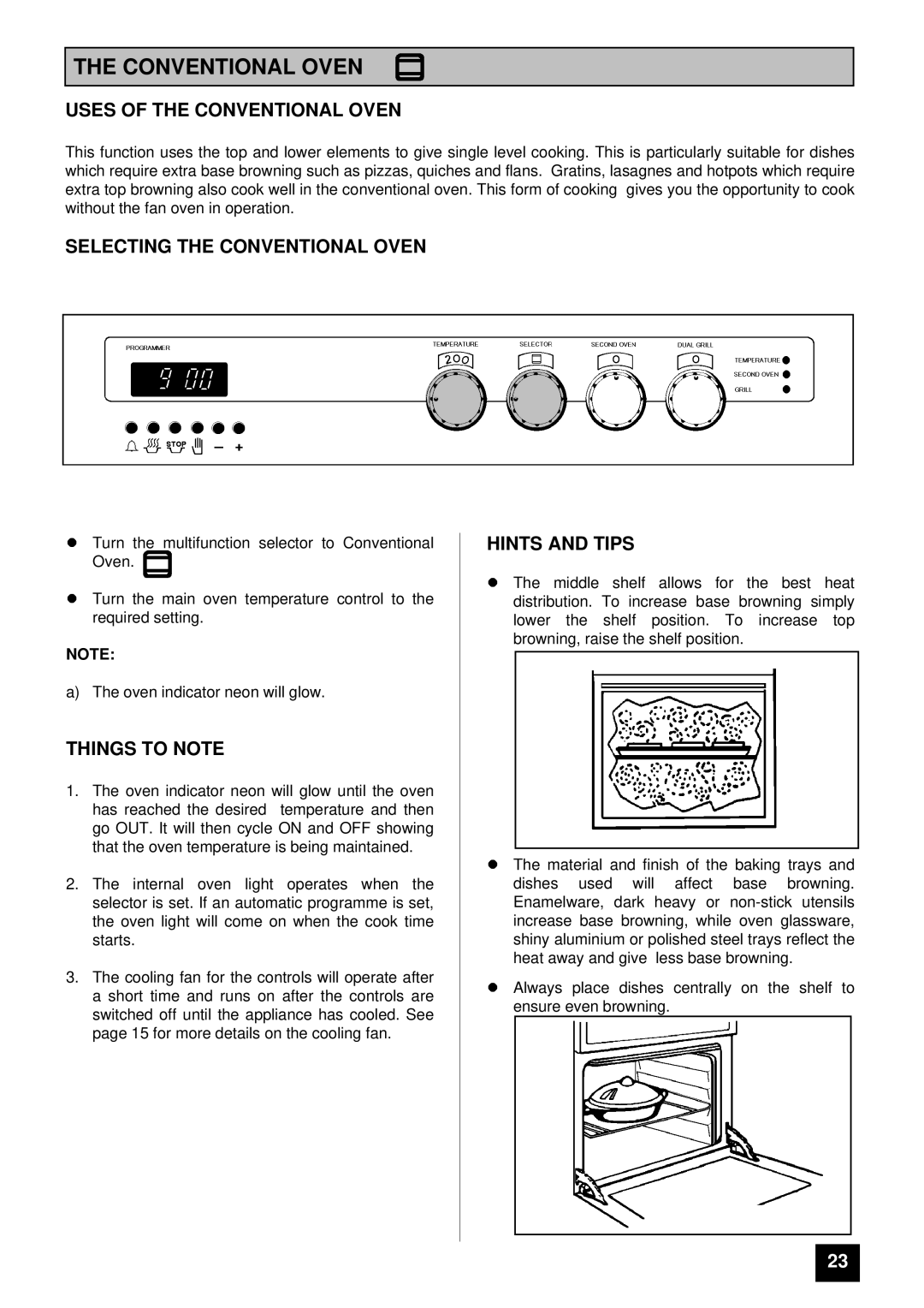 Tricity Bendix DURHAM Uses of the Conventional Oven, Selecting the Conventional Oven, Hints and Tips 