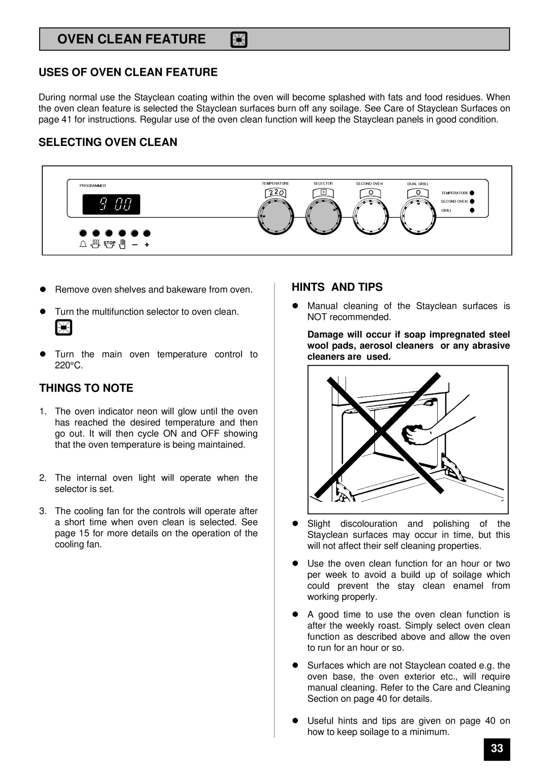 Tricity Bendix DURHAM installation instructions Uses of Oven Clean Feature, Selecting Oven Clean 