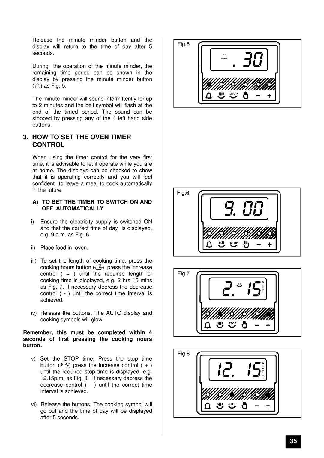 Tricity Bendix DURHAM HOW to SET the Oven Timer Control, To SET the Timer to Switch on and OFF Automatically 