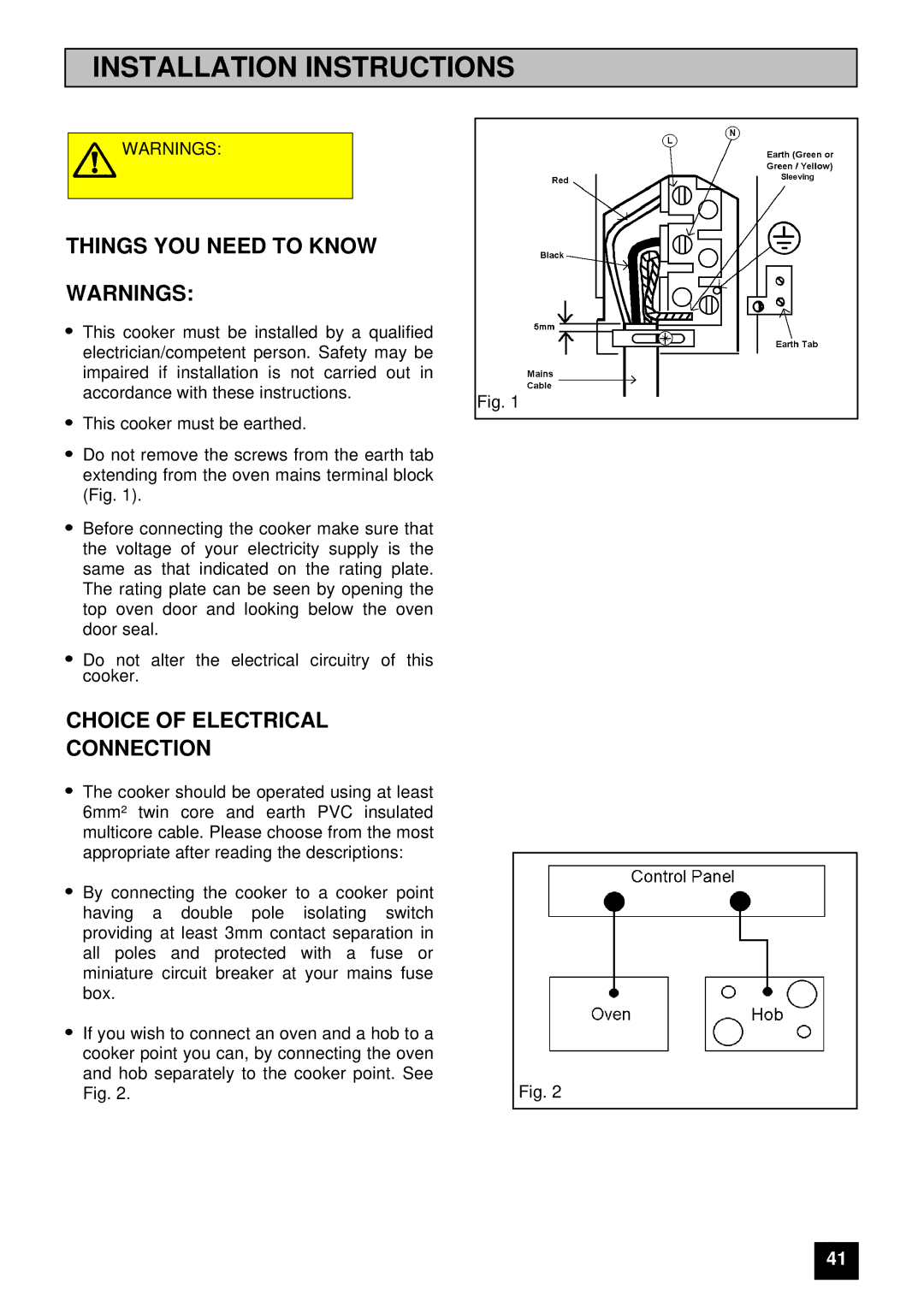 Tricity Bendix E 715 Installation Instructions, Things YOU Need to Know, Choice of Electrical Connection 