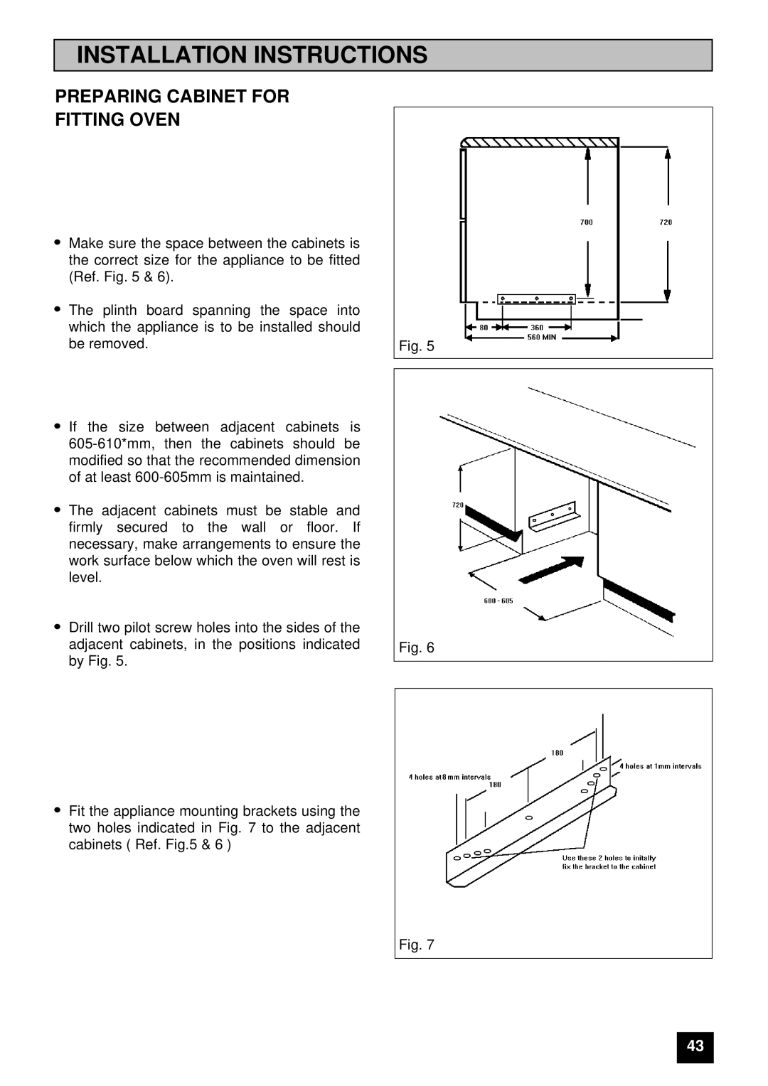 Tricity Bendix E 715 installation instructions Preparing Cabinet for Fitting Oven 