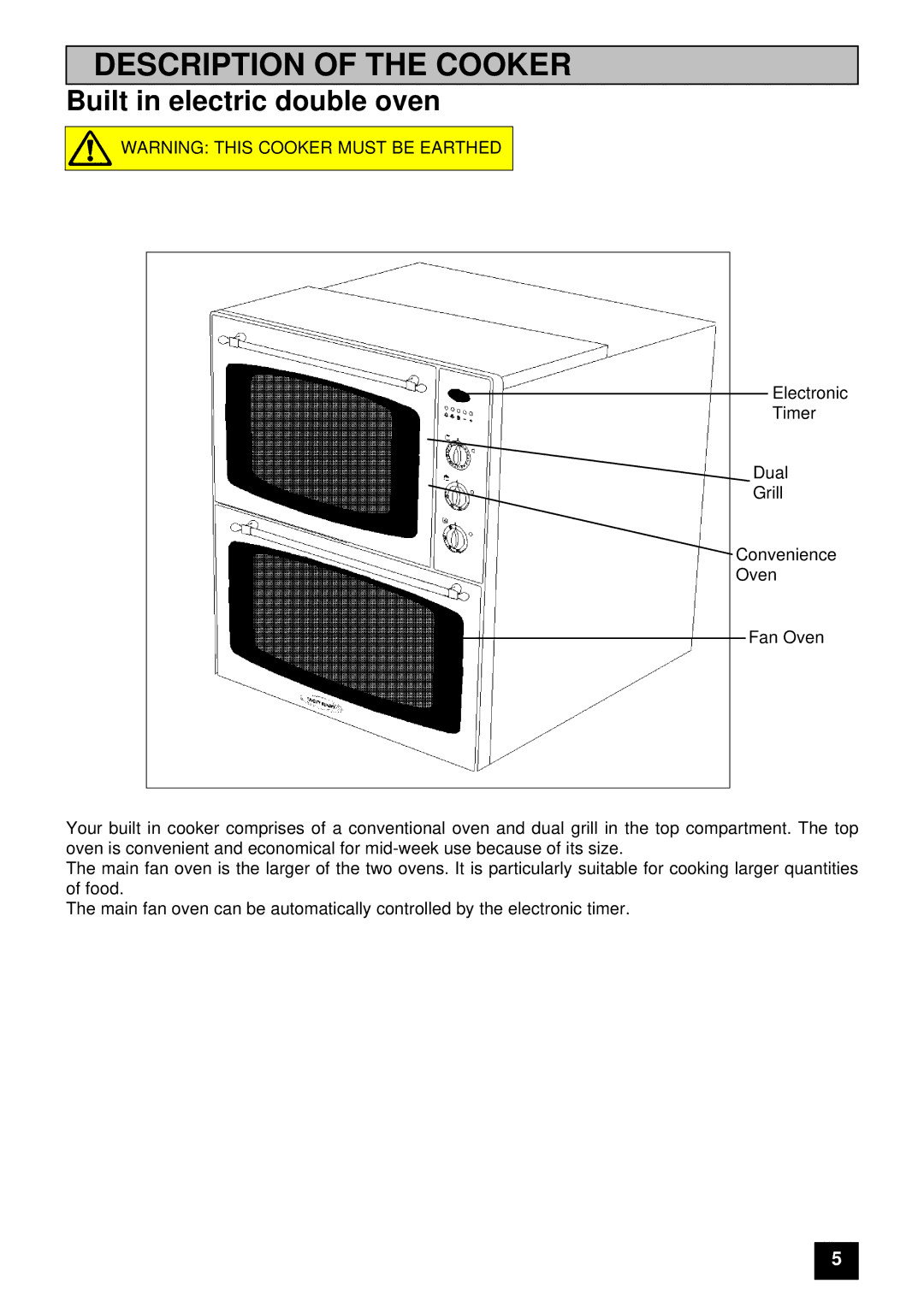 Tricity Bendix E 715 installation instructions Description of the Cooker 