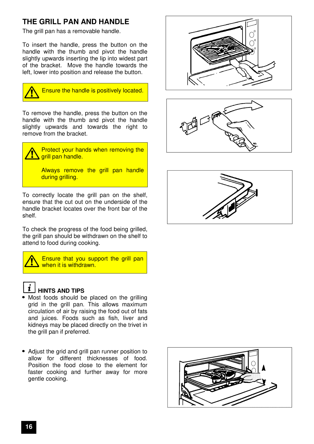 Tricity Bendix E 750 installation instructions Grill PAN and Handle, Hints and Tips 