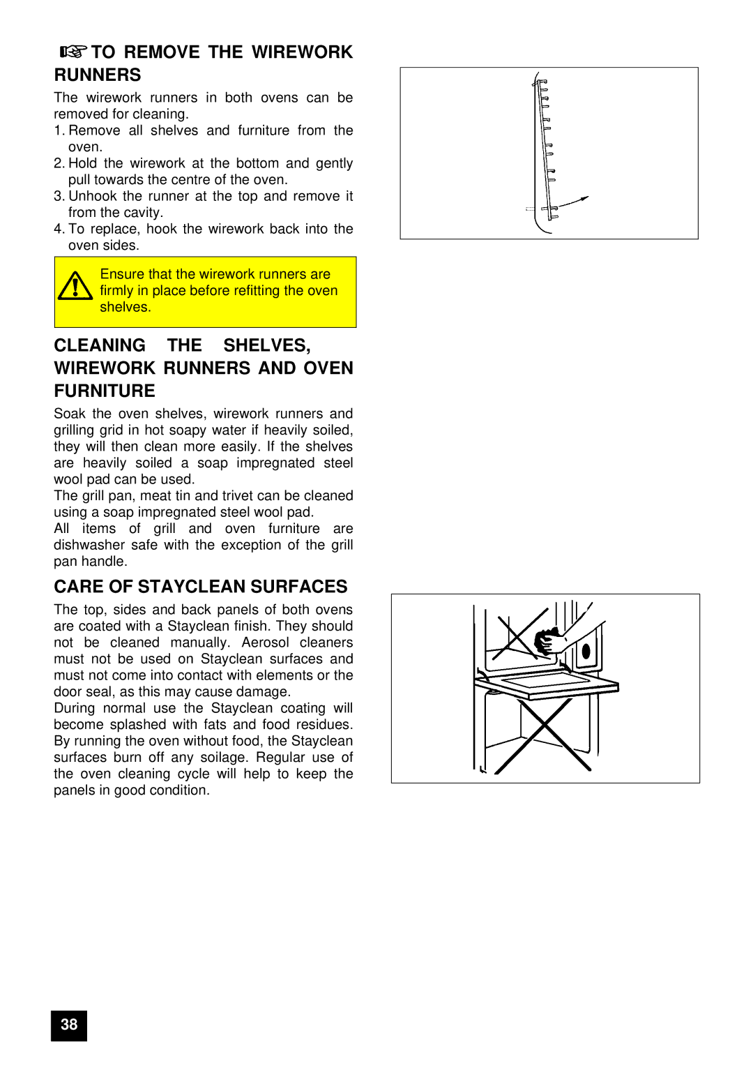 Tricity Bendix E 750 To Remove the Wirework Runners, Cleaning the SHELVES, Wirework Runners and Oven Furniture 