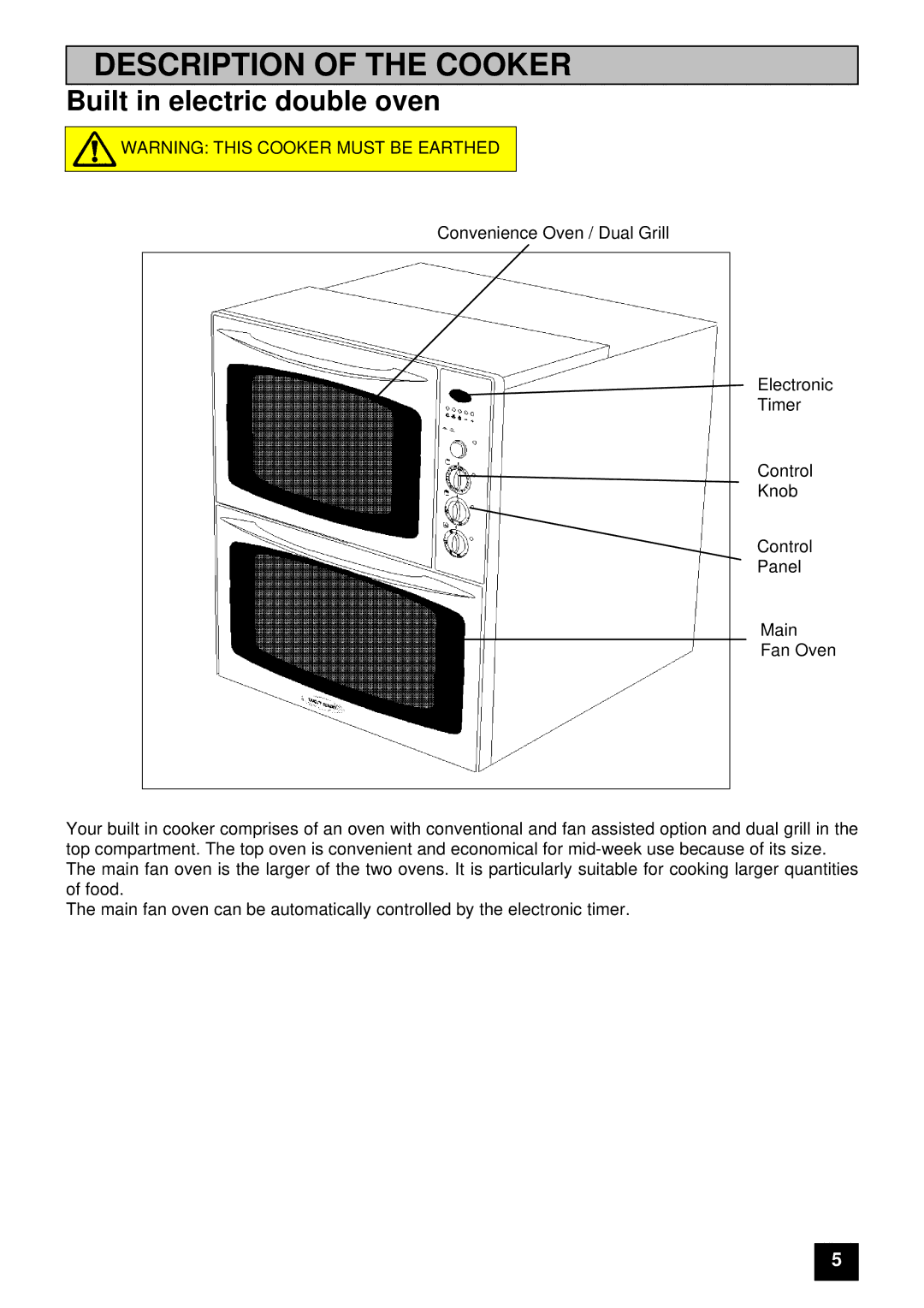 Tricity Bendix E 750 installation instructions Description of the Cooker 