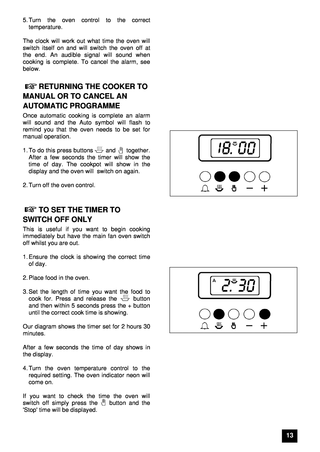 Tricity Bendix E 750 installation instructions Returning The Cooker To Manual Or To Cancel An Automatic Programme 