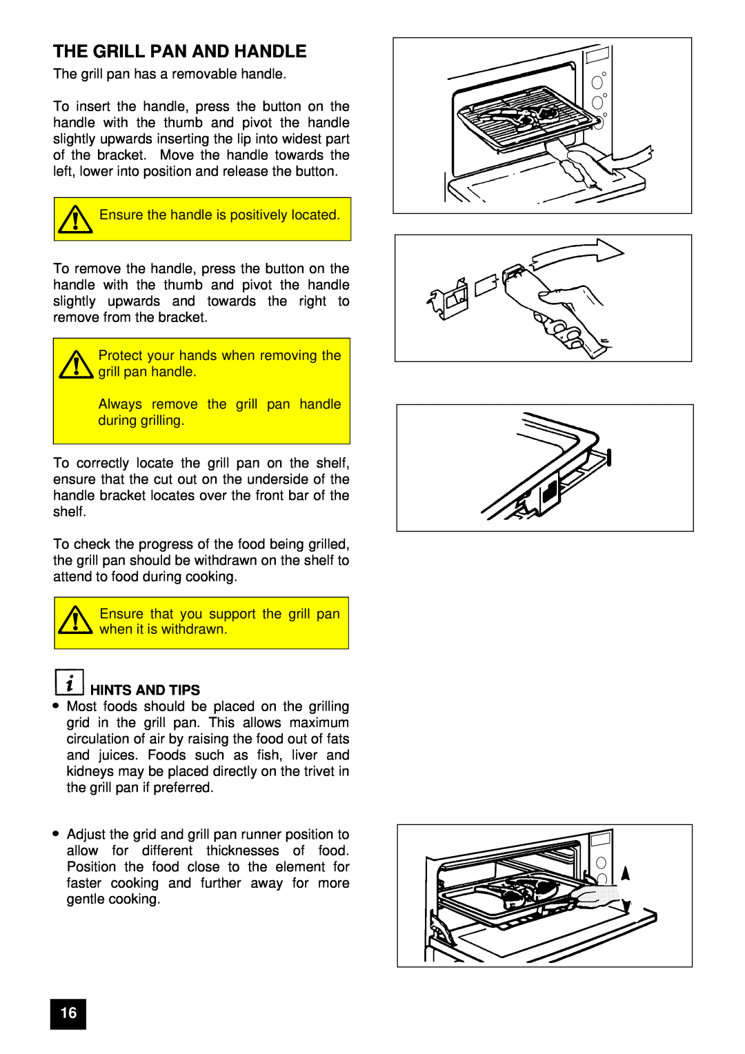 Tricity Bendix E 750 installation instructions The Grill Pan And Handle, Hints And Tips 