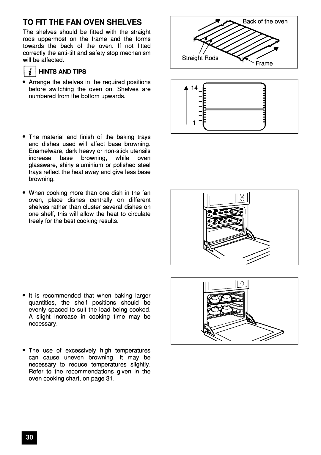 Tricity Bendix E 750 installation instructions To Fit The Fan Oven Shelves, Hints And Tips 