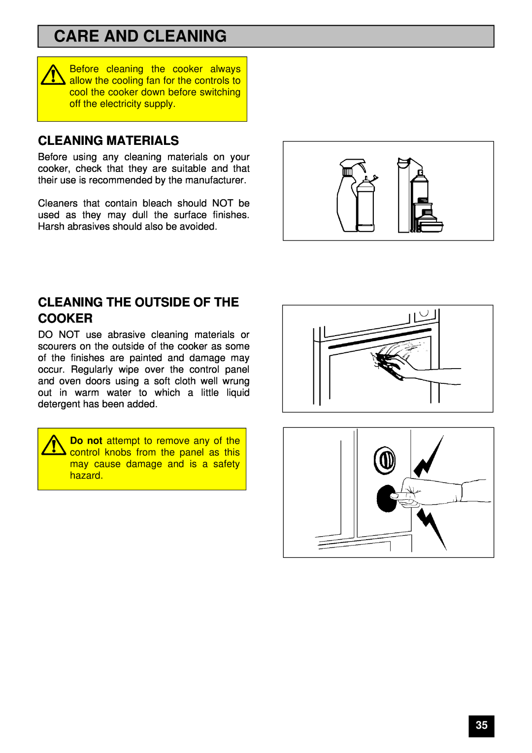 Tricity Bendix E 750 installation instructions Care And Cleaning, Cleaning Materials, Cleaning The Outside Of The Cooker 