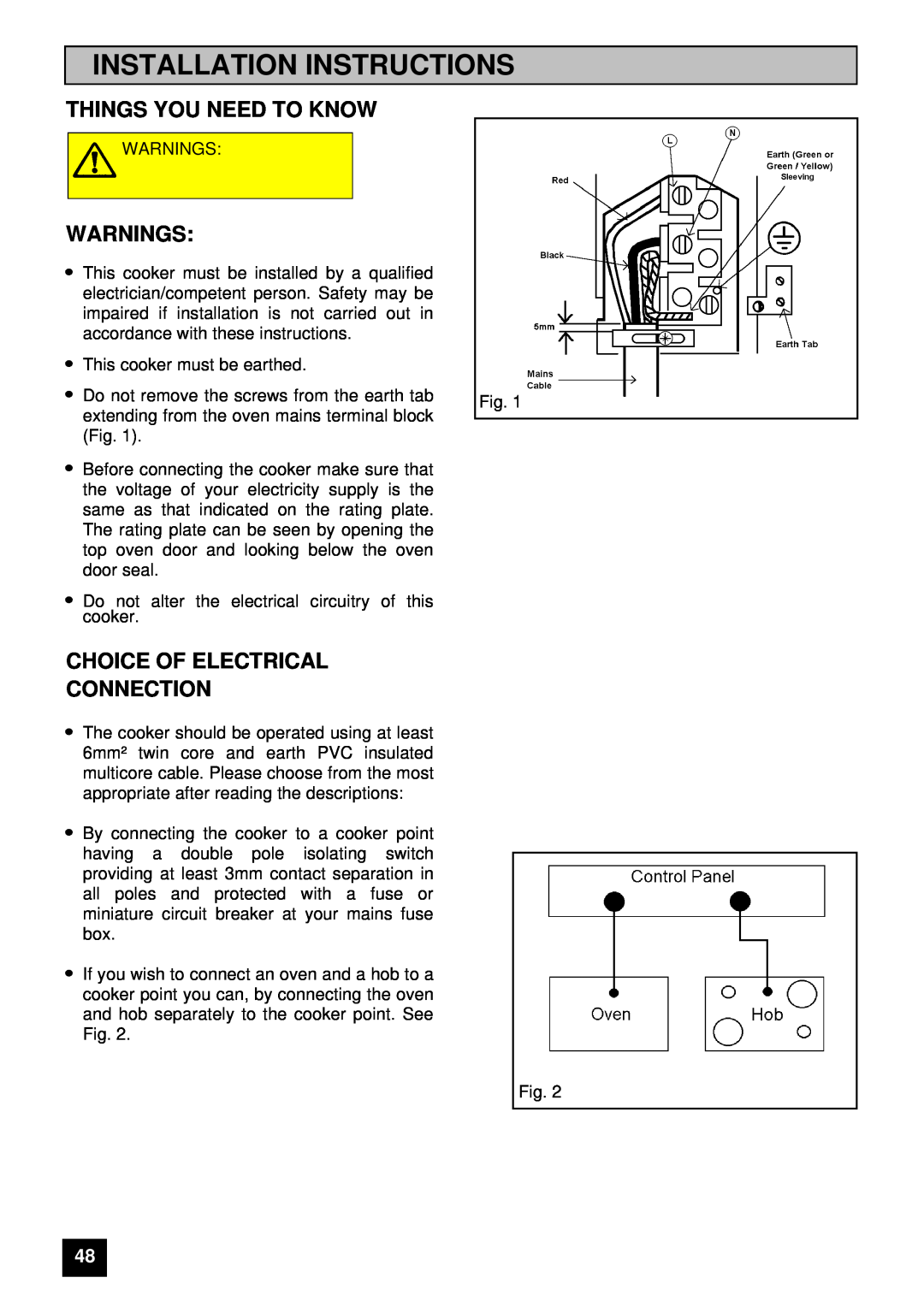 Tricity Bendix E 750 Installation Instructions, Things You Need To Know, Warnings, Choice Of Electrical Connection 