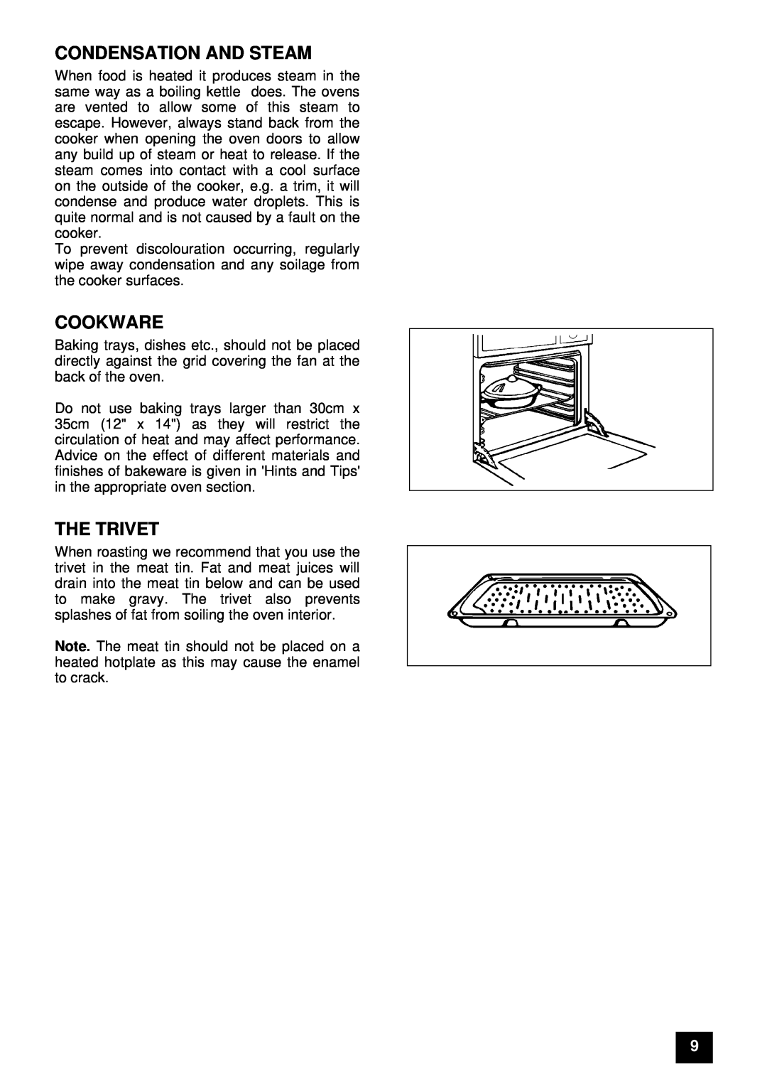 Tricity Bendix E 750 installation instructions Condensation And Steam, Cookware, The Trivet 