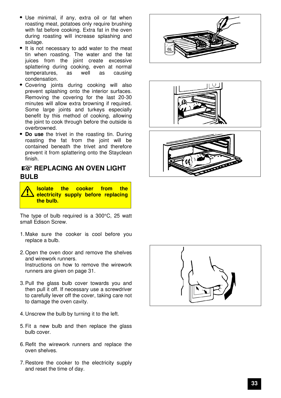 Tricity Bendix E710 installation instructions Replacing AN Oven Light Bulb 