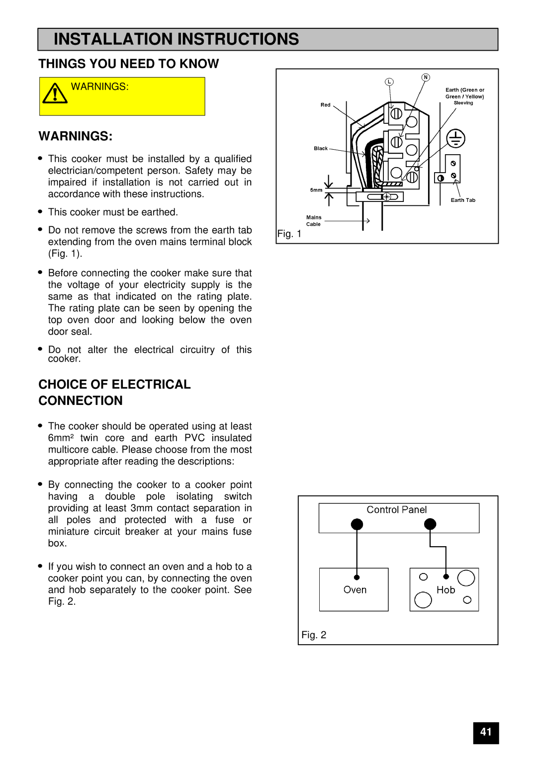 Tricity Bendix E710 Installation Instructions, Things YOU Need to Know, Choice of Electrical Connection 