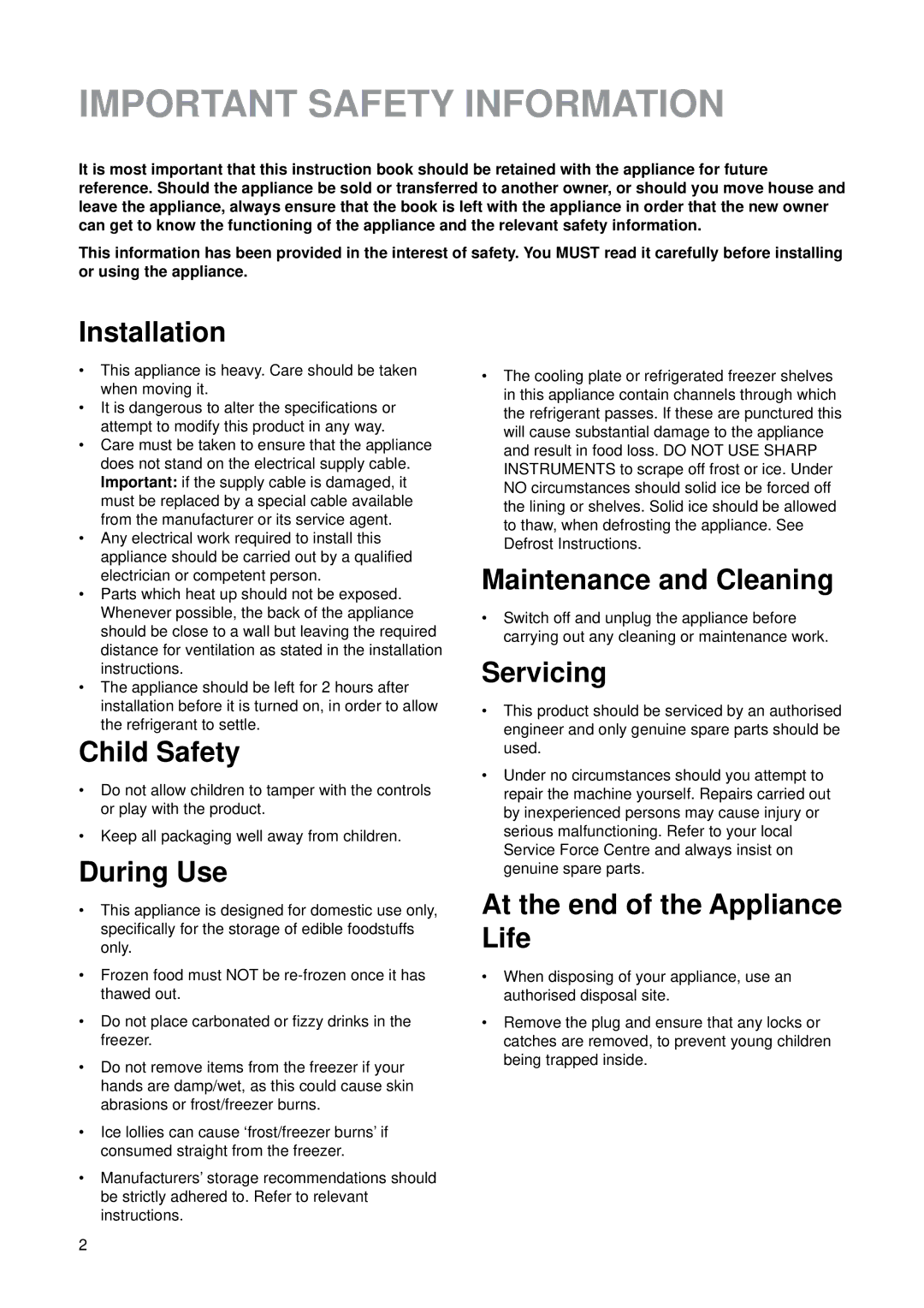 Tricity Bendix ECD 807-W manual Important Safety Information, Installation 