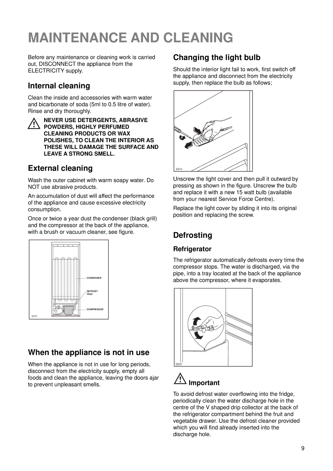 Tricity Bendix ECD 807-W manual Maintenance and Cleaning 