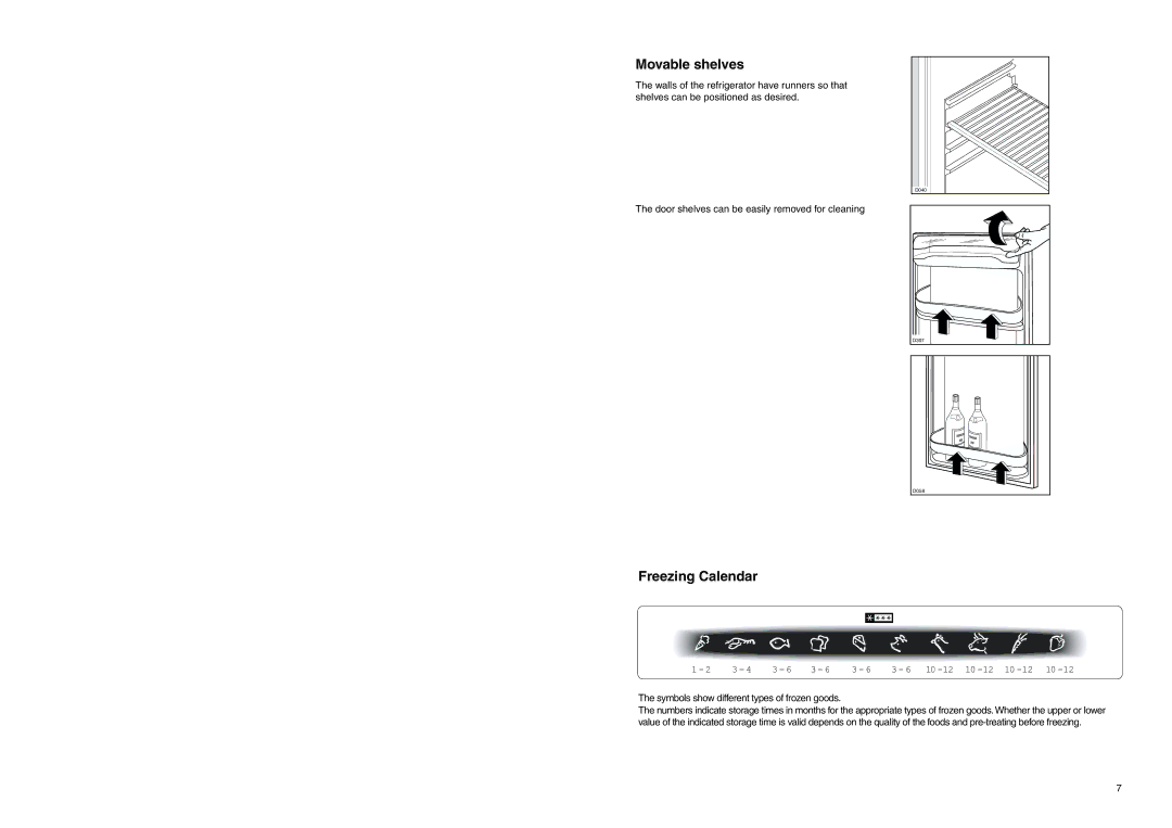 Tricity Bendix ECD 937 manual Movable shelves, Freezing Calendar 