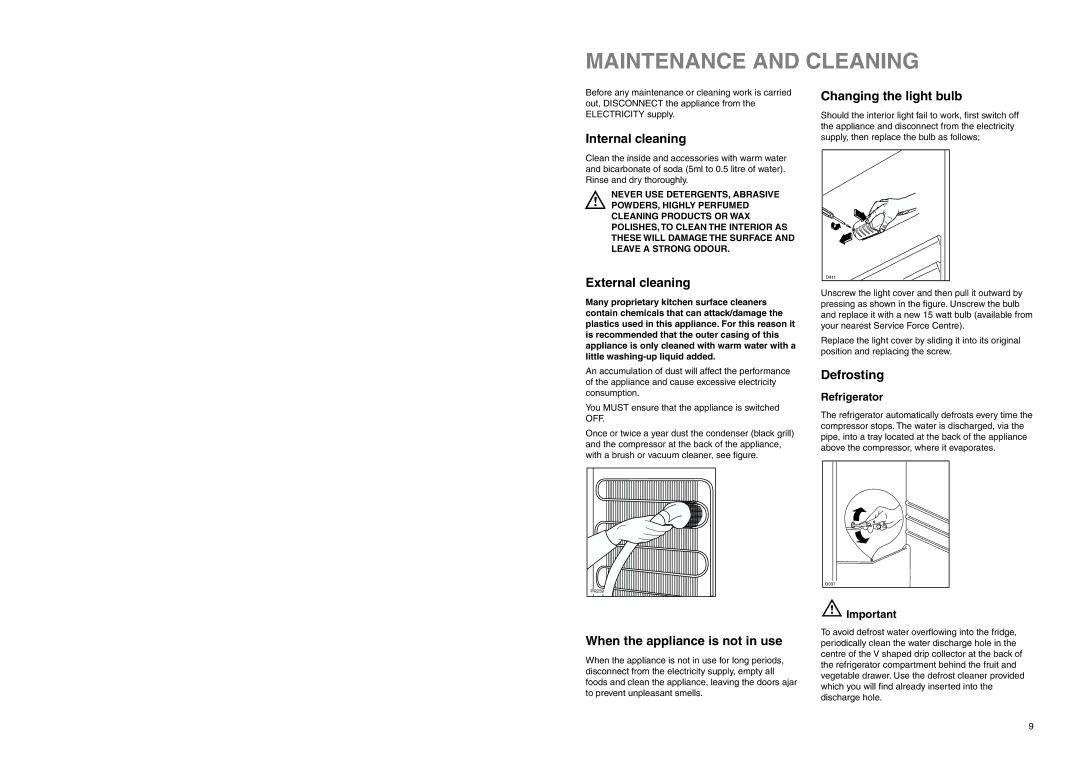 Tricity Bendix ECD 937 manual Maintenance and Cleaning 