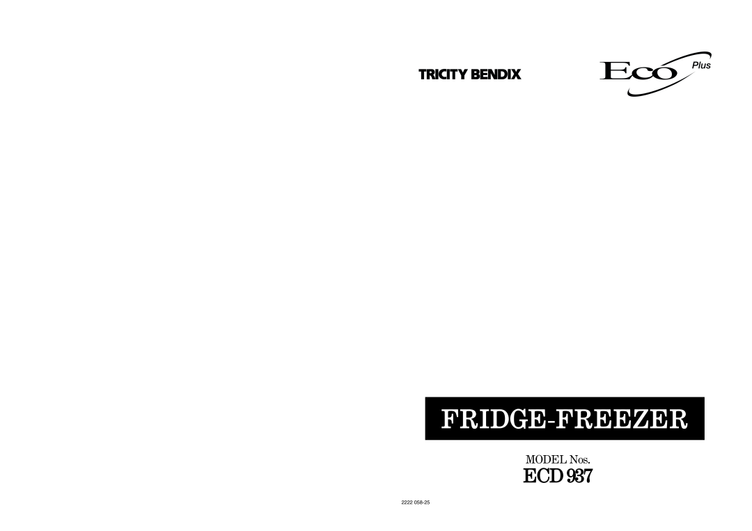 Tricity Bendix ECD 937 manual Eco Plus, Fridge-Freezer, MODEL Nos, 2222 