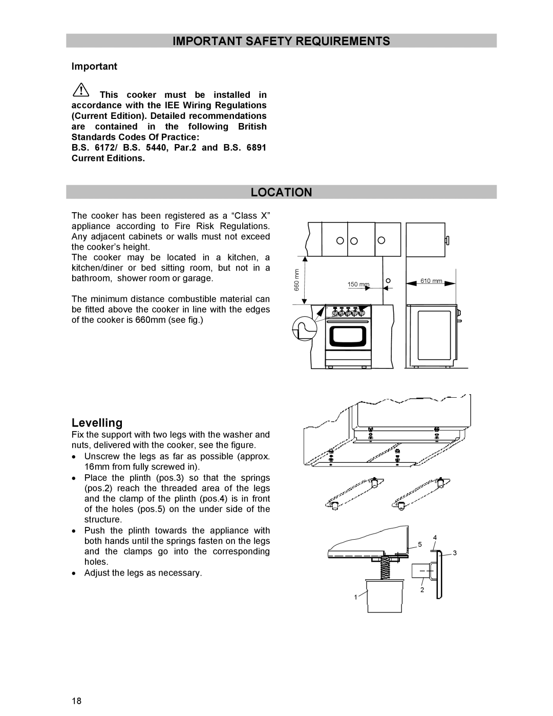 Tricity Bendix ESC 5061 W GB manual Important Safety Requirements, Location, Levelling 