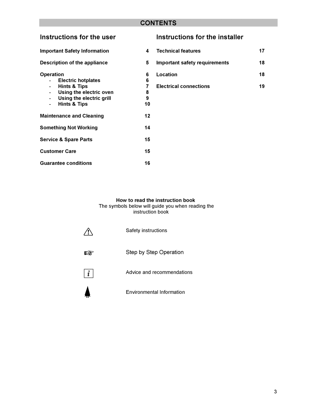 Tricity Bendix ESC 5061 W GB manual Contents 