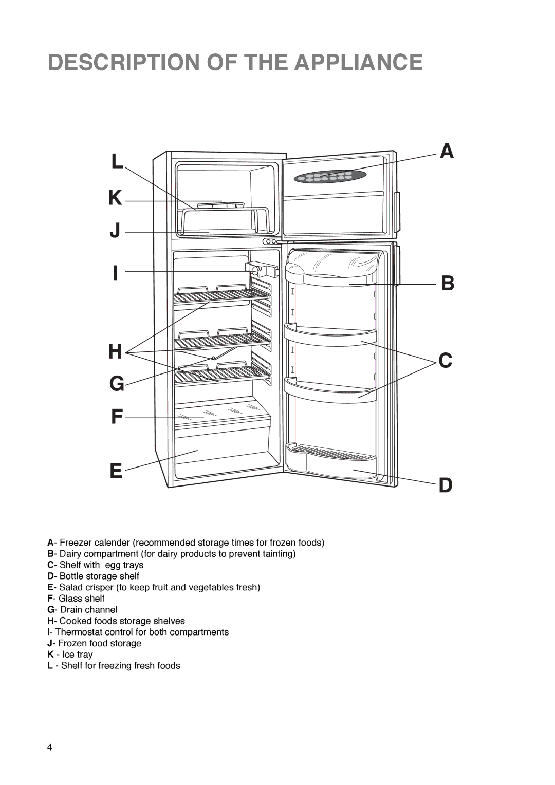 Tricity Bendix FD 792 installation instructions Description of the Appliance 