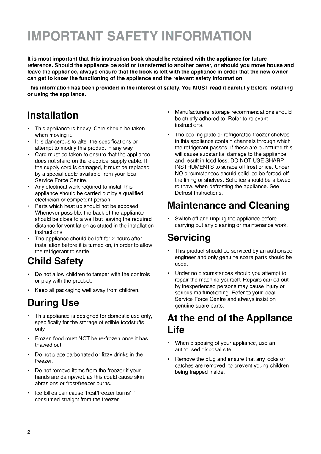 Tricity Bendix FD 852 A installation instructions Important Safety Information, Installation 