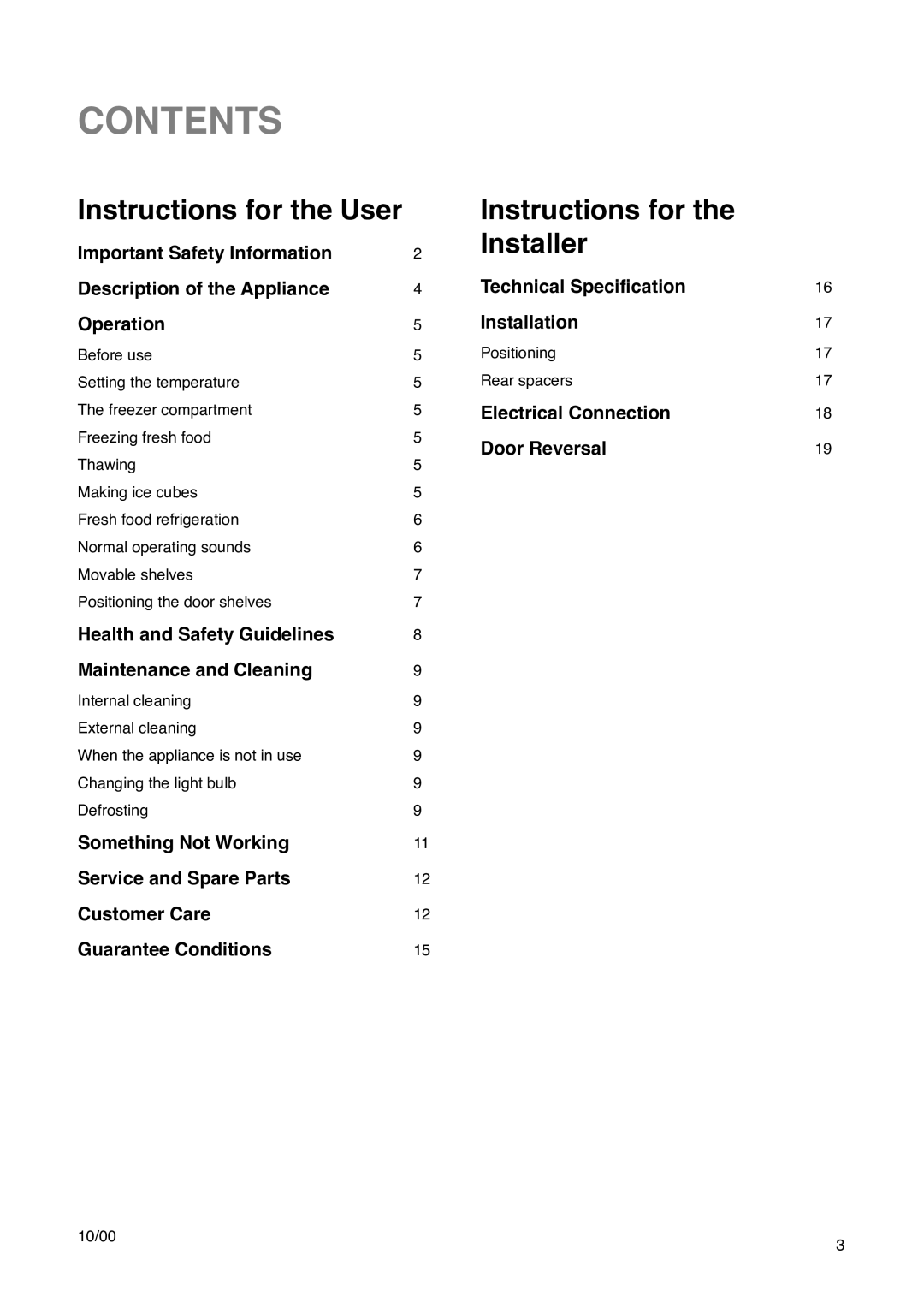 Tricity Bendix FD 852 A installation instructions Contents 